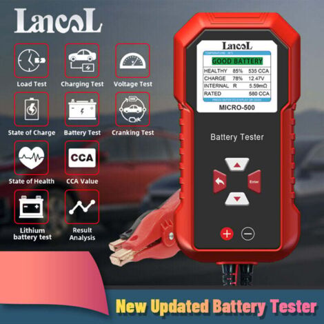 12-V-Universal-Batterietester – Blei-Säure-/Lithium-kompatibel – Farb-LCD-Display – 8 Sprachen enthalten