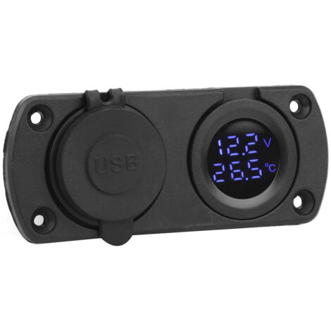 12-V-Zigarettenanzünderbuchse mit zwei USB-Anschlüssen und Voltmeter – Blau