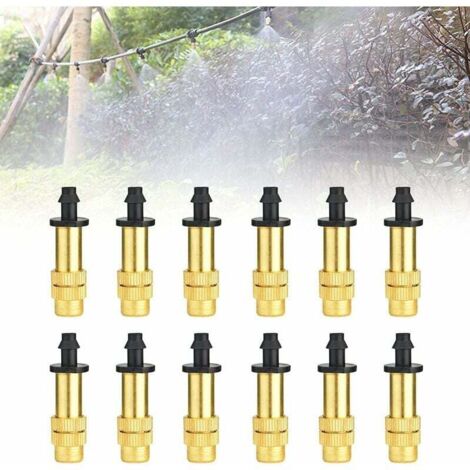 12 verstellbare Sprühdüsen, Messing-Bewässerungssprinkler, tragbare Zerstäuberdüse, Tropfbewässerungssprinkler, Messingdüse für Gewächshaus-/Garten-/Rasenbewässerung