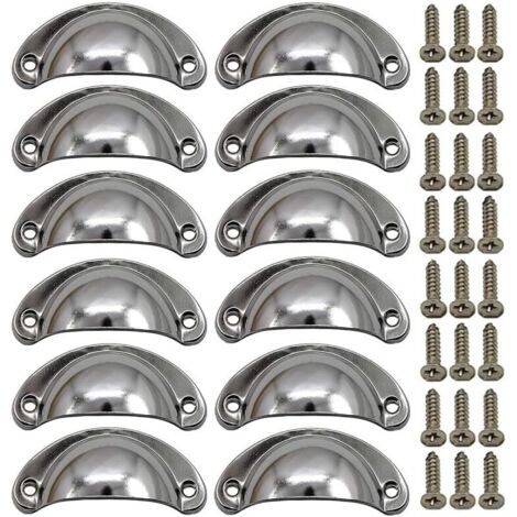 12 Vintage-Muschelgriffe für Schubladen, Schränke und Küchenmöbel, halbmondförmige Möbelknöpfe aus Eisen-Nickel-Legierung, Schranktürknöpfe, 8,1 cm x 3,5 cm, Chromweiß