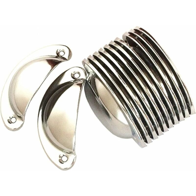 12 Vintage Shell Handle for Kitchen Cabinet Drawer, Curved Iron Retro Cupboard Door Knob 8.2cm x 3.5cm Silver