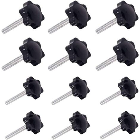 12 vis à filetage mâle M6 (32) × 40 mm et M8 (38) × 40 mm pour poignées de serrage, boutons et molettes.