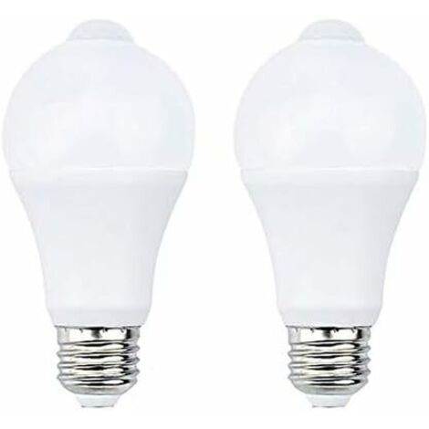 12 W E27 PIR Infrarot-LED-Glühbirne mit Bewegungsmelder, automatisches Ein-/Ausschalten, A60, 220 V, 700 lm, entspricht 70 W Halogen, für Treppenhaus, Flur, Garage, 2er-Pack, Warmweiß 2700 K