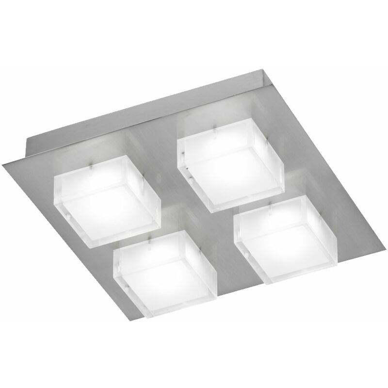 Image of Plafoniera led 4 fiamme soggiorno lampada da soffitto moderna Plafoniera vetro bianco, quadrato, 4x led 3W 240Lm bianco caldo, LxPxH 26 x 26 x 6.5 cm