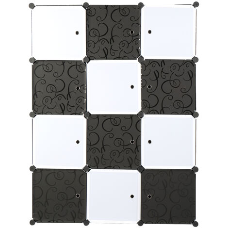 12 Würfel-Organizer stapelbare Kunststoff-Würfelregale Design multifunktionaler modularer Schrank mit Kleiderstange schwarz und weiß