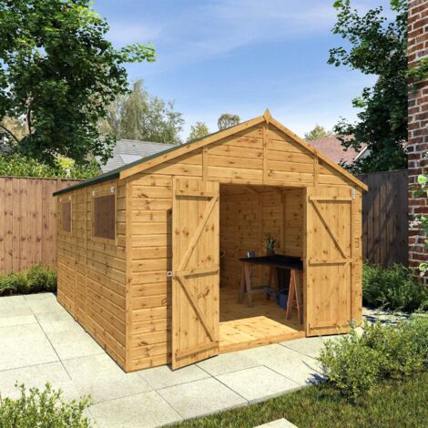 12 x 10 Feet Premium Shiplap Apex Workshop - Timber - L367.8 x W322.7 x H252.4 cm - Brown