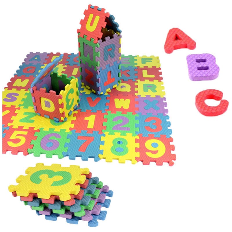 Ensoleille - 12 x 12 cm) Puzzle Tapis Mousse Bébé,36 Pièces,Tapis de Jeu pour Enfants, en eva Antidérapant, Non Toxique, avec Lettres et Chiffres,