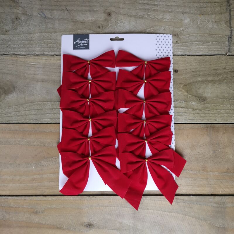 Premier Decorations - Christmas Tree Velvet Bows Red Decoration - 12 Pack - 12cm