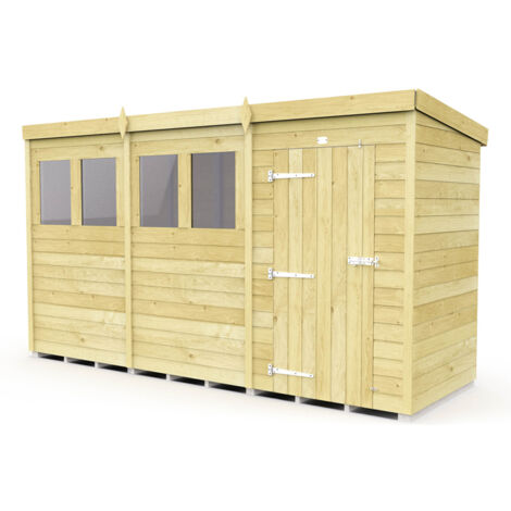 12 x 4 Feet Pent Security Shed - Double Door - Wood - L118 x W358 x H201 cm