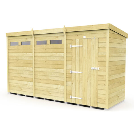 12 x 4 Feet Pent Security Shed - Single Door - Wood - L118 x W358 x H201 cm