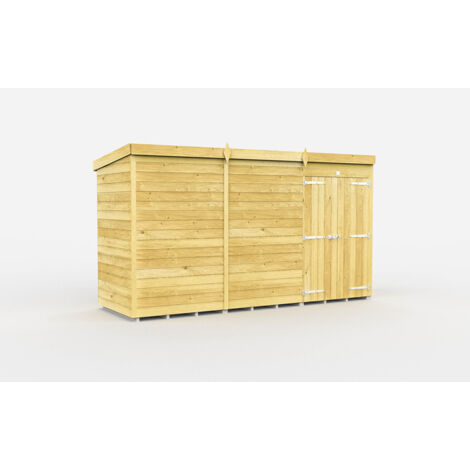 12 x 4 Feet Pent Shed - Double Door Without Windows - Wood - L118 x W358 x H201 cm
