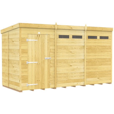 12 x 5 Feet Pent Security Shed - Single Door - Wood - L147 x W358 x H201 cm