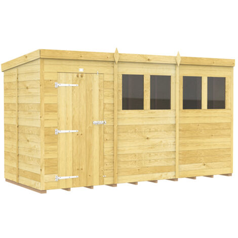 12 x 5 Feet Pent Shed - Single Door With Windows - Wood - L147 x W358 x H201 cm