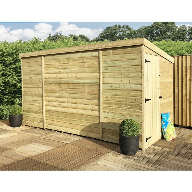 12 x 5 Windowless Pressure Treated Tongue And Groove Pent Shed With Side Door
