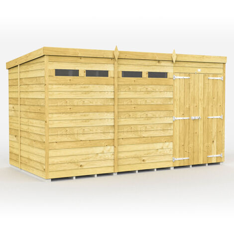 12 x 6 Feet Pent Security Shed - Double Door - Wood - L178 x W358 x H201 cm