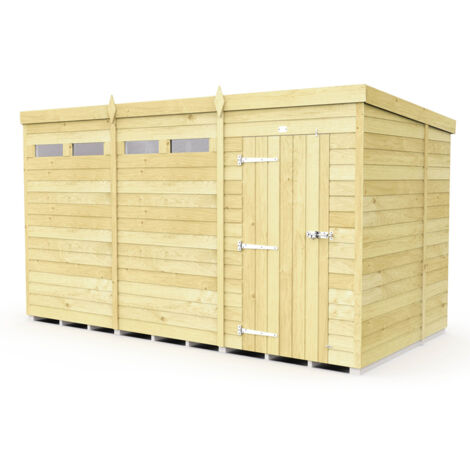 12 x 7 Feet Pent Security Shed - Single Door - Wood - L214 x W358 x H201 cm