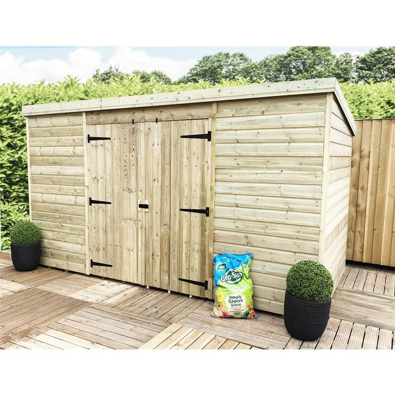 Marlborough Pent Sheds(bs) - 12 x 7 Pressure Treated Windowless Tongue And Groove Pent Shed With Double Doors (Centre)