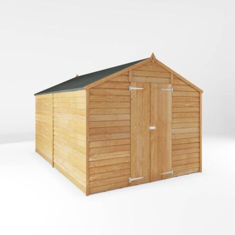 Overlap apex windowless shed 12 x 8 feet – Timber construction – L357 x W248.4 x H211.8 cm – 10-year anti-rot guarantee – Double doors for easy access