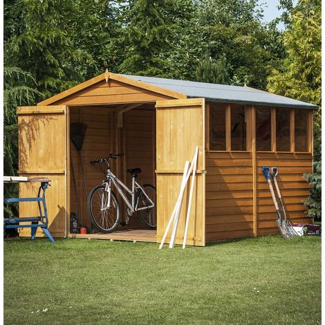 SHIRE 12 x 8 Feet Overlap Double Door Garden Shed - Dip Treated