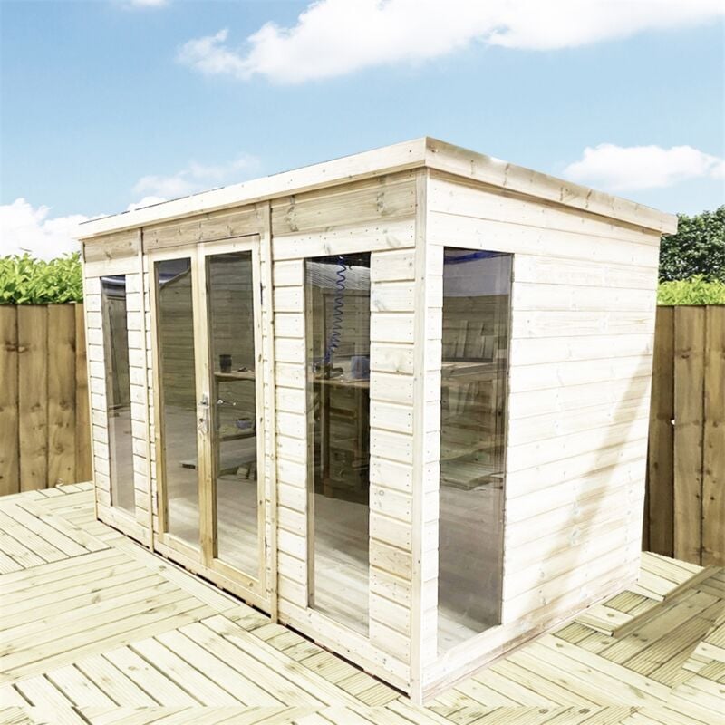 Marlboroughpentsummerhousesbs - 12 x 8 PENT Pressure Treated Tongue & Groove Pent Summerhouse with Higher Eaves and Ridge Height Toughened Safety
