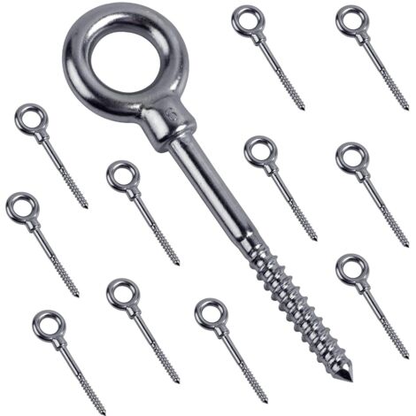 12 x Boulon à œil avec Filetage à Bois, M6 x 60 mm Boulon Anneau Ecrou à œil en Acier Inoxydable 304 Crochet Vis à Crochet