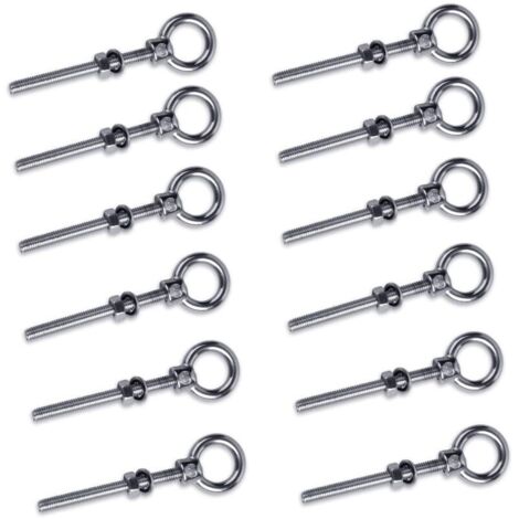 12 x Boulon à œil avec filetage métrique, M6 x 60 mm Boulon Anneau Ecrou à œil en acier inoxydable 304, Vis à œil Boulons à crochet