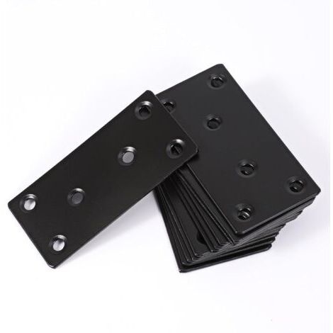 12 x Connecteurs plats noirs, plaques métalliques percées, connecteurs en bois, plaques de connexion, plaque en acier perforée, supports métalliques pour meubles, 80x40x2mm