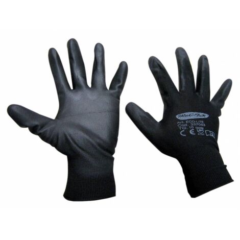 12 x GUANTI NYLON POLIURETANO ECO-LITE NERO TG.10