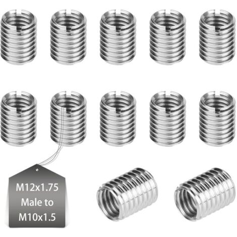 12 x Insert Fileté Metal M12 à M10 15mm Insert Fileté Bois Réparation Insérer Écrou Inox Réducteur de Filetage Insert Conversion Outil Insert Écrou Intérieur M10 X 1,5mm Extérieur M12 X 1,75mm