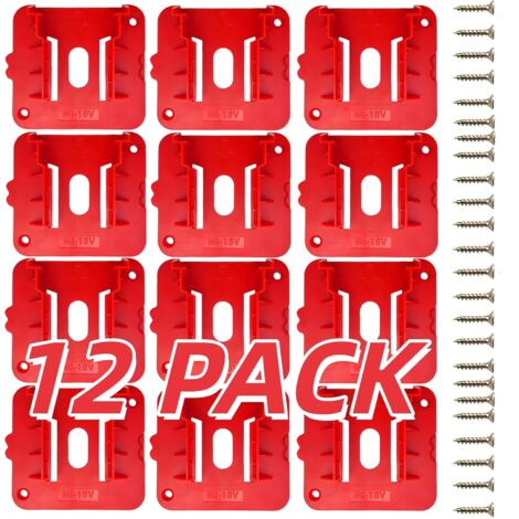 12 x Supports de batterie rouges pour batterie d'outils Milwaukee M18 18 V (12 pièces,Supports batterie milwaukee m18)