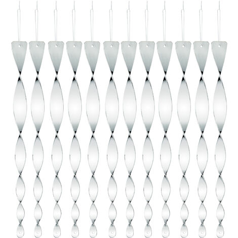 12 x Vogelabwehr Spirale, reflektierend, Vogelvertreiber Balkon & Garten, Windspirale, 40 cm lang, Vogelschreck, silber