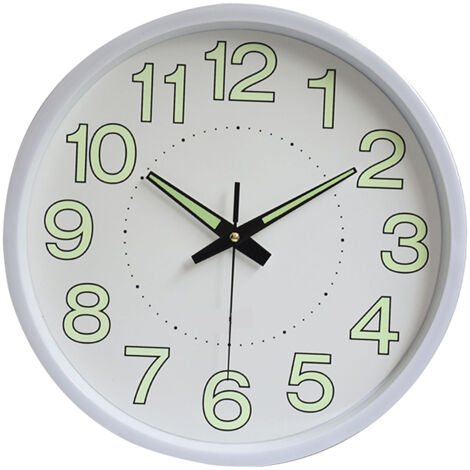 12-Zoll-Wanduhr mit Beleuchtung, moderne runde Quarzuhr für Wohn- und Schlafzimmer, Weiß