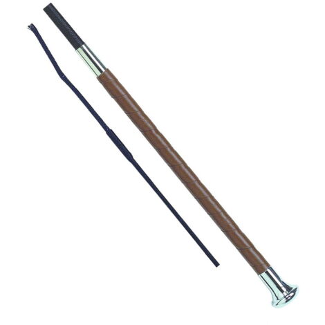 120 cm, nero: Frustino Fleck manico in pelle con bottone in metallo da 120 cm