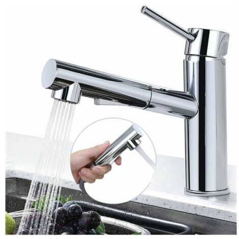 120° drehbarer Küchenmischer, Spültischarmatur mit herausziehbarer Brause, 2 Düsen, wahlweise in Chrom aus robustem Edelstahl