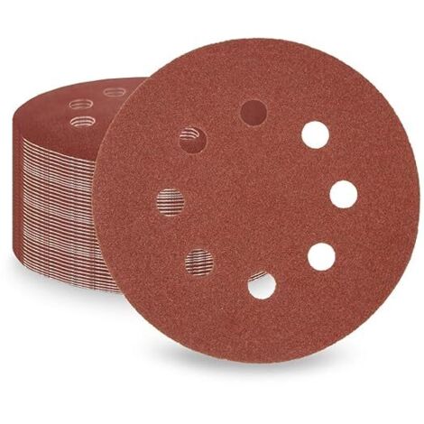120 Grain Feuilles abrasives 50pcs, 125mm 5 pouces 8 trous Disques abrasifs pour ponceuse orbitale et tous les outils oscillants (120 x 50pcs)