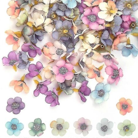 120 künstliche Miniblumen, kleine Blütenköpfe, dekorative künstliche Miniblumen, Seidenblumen, bunte künstliche Blumen
