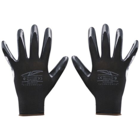 120 PAIA DI GUANTI DA LAVORO SPALMATI NYLON NITRILE GUANTO COPPIA NERI 02BB TAGLIA 10
