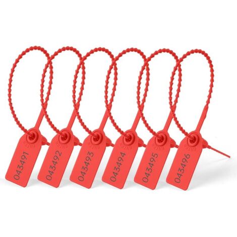 120 PCS Inviolable Scelle la Signalisation, 250mm/9.8in Attaches en Plastique Autobloquantes Imprimé avec le numéro de série, languettes de sécurité jetables pour Extincteur(Rouge)