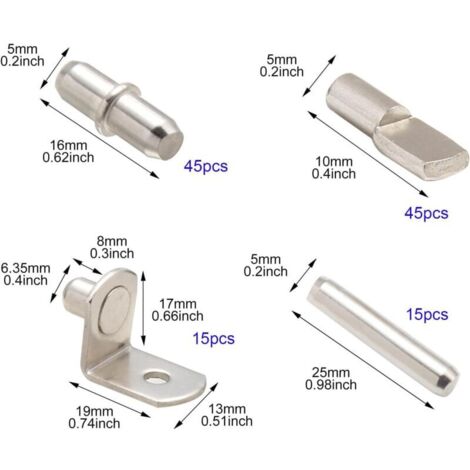 120 pezzi, 4 stili di perni di supporto per ripiani, perni di supporto in metallo per ripiani, per mobili da cucina, librerie e altri mobili, 5 mm, 6 mm