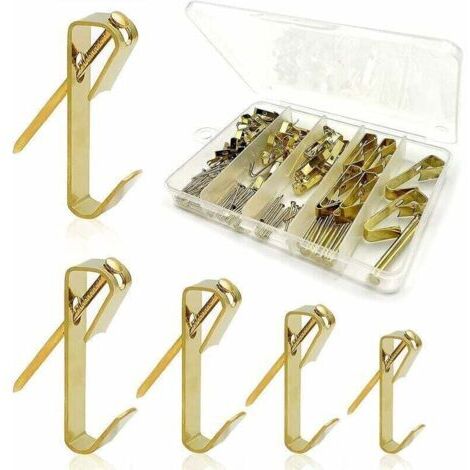 120 Pièces Crochet Mural Metal Kit, Inoxydable Accroche Tableau Lourd, Crochets de Suspension de Photo pour Photos Suspendues de Maison et Bureau (5 Tailles, Or)