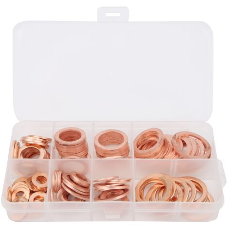 120 pièces de rondelles en cuivre rouge professionnelles, kit d'assortiment de pièces de fixation et joints métalliques pour quincaillerie