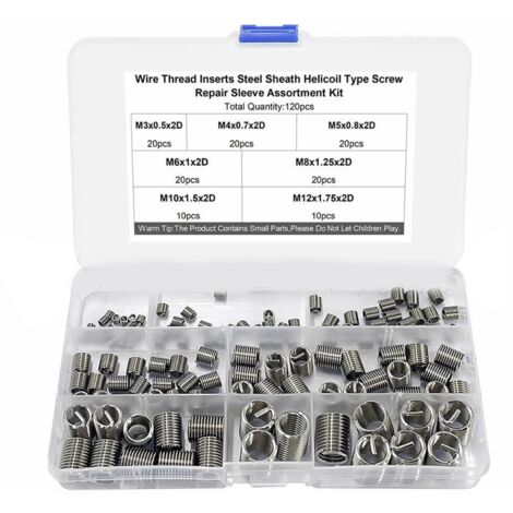 120 Pièces Insert Écrou M3 M4 M5 M6 M8 M10 M12 Acier Inoxydable Résistant aux Chocs Kit d'Insert Fileté