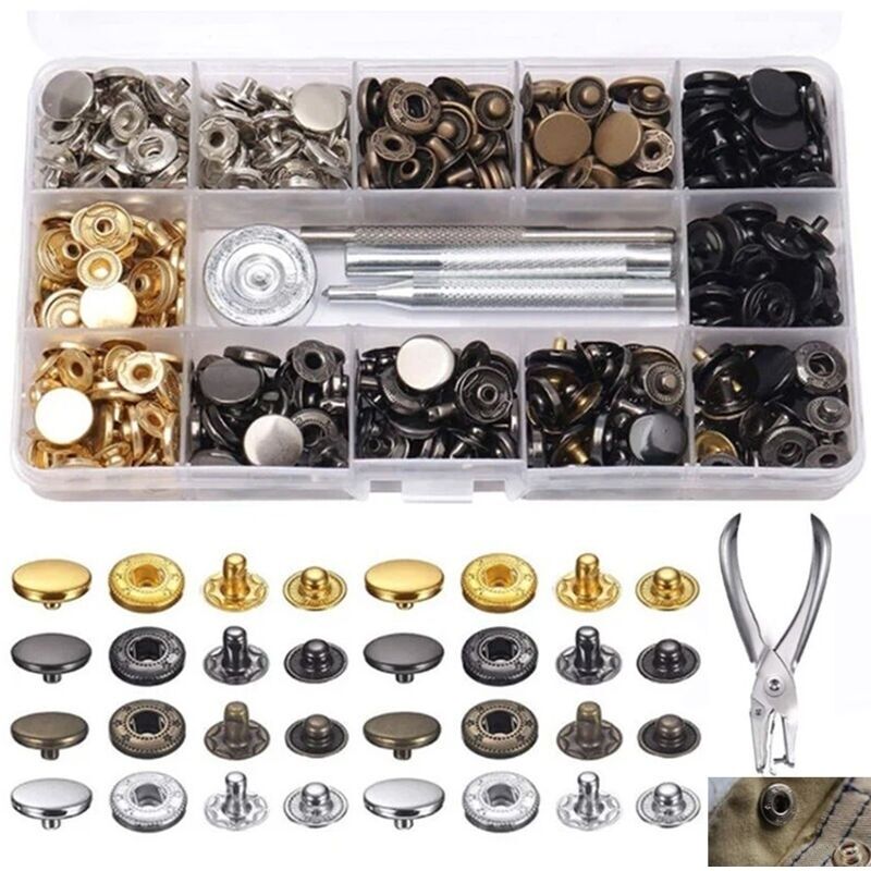 120 Pièces Kit de Fermoirs à Pression en Métal - Boutons-Pression avec Pince à Poinçonner Professionnelle et Outils de Fixation 4 en 1 pour