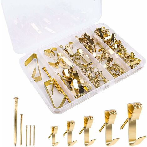 Brass-Plated Hooks - Supports 50 lbs For Picture Hook and Wire