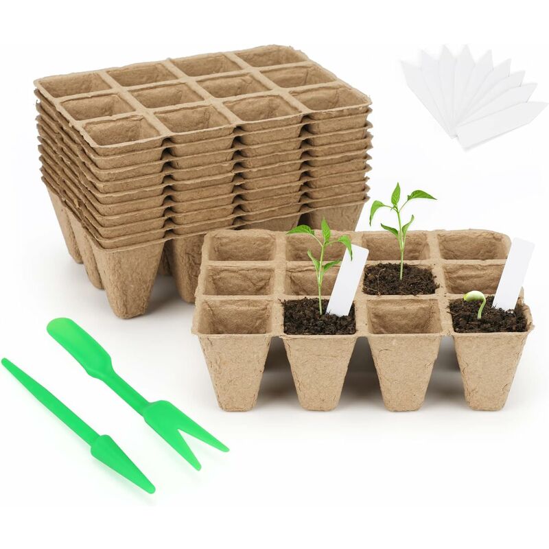 120 Pièces Pot semis Biodegradable, Pot de Culture Biodegradable, Godets pour semis de graines, avec 100X étiquettes pour Plantes Plastique et Une