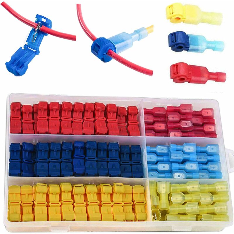 120 Pieces t Wire Connector, Electrical Barb Quick Connector, t Tap Quick Connector, Fully Insulated Terminal Connector Kit, Blue x 40 Pcs, Yellow x