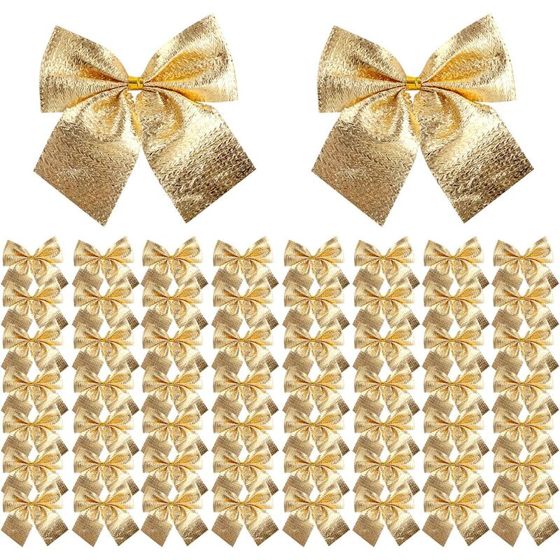 

120 piezas de lazos de Navidad, lazos de cinta de Navidad Mini arcos de árbol de Navidad Decoración de Bowknot de árbol de Navidad Lazo dorado