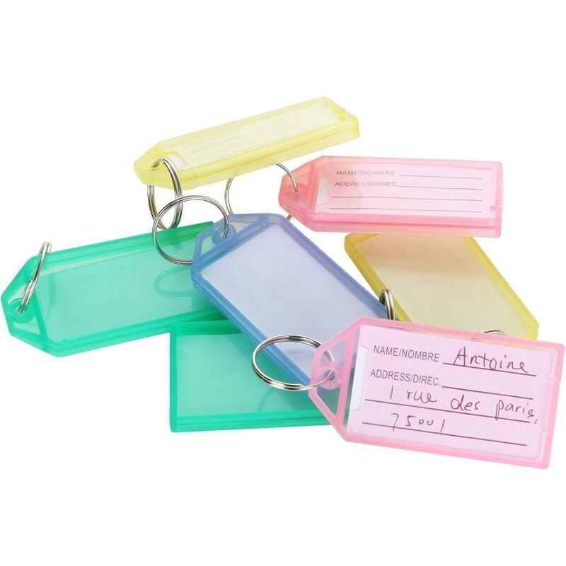 SNQ - 120 porte-clés (couleurs mélangées), porte-clés bagage en plastique avec anneau en acier inoxydable, fenêtre pour changer le contenu.