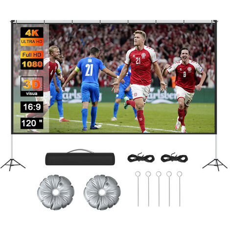 120 Pouces Écran de Projection Portable - BIGZZIA - avec Support Pliable et Sac de Transport - 16:9 HD 4K pour Vidéoprojecteur Home Cinéma