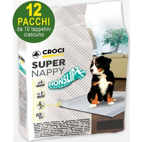 120 serviettes hygiéniques pour chiens Super Nappy Nonslip 84x57 cm - 12 paquets de 10 chacune